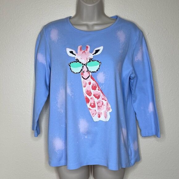 Kim Rogers Perfectly Soft Giraffe Sunglasses Blue Bleach Dyed Shirt Women Medium - Picture 10 of 10
